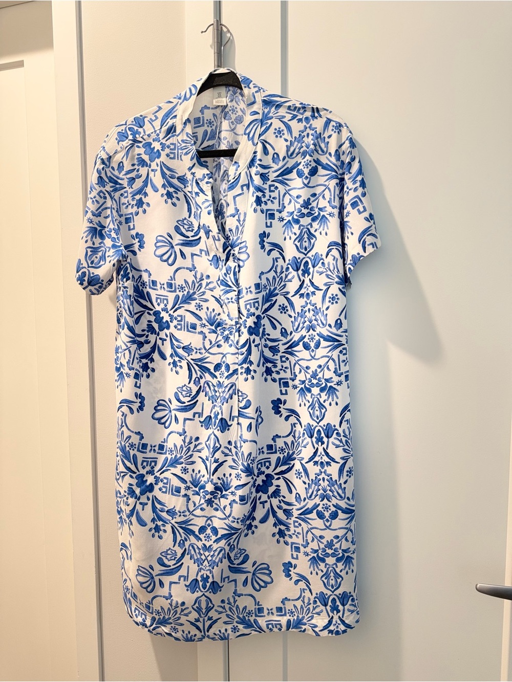 H&M White Midi Dress with Blue Floral Print